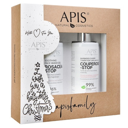 Apisset Christmas Set Rosacea-Stop Soothing Cleansing Gel 300ml And Couperose-Stop Toner For Capillary Skin 300ml