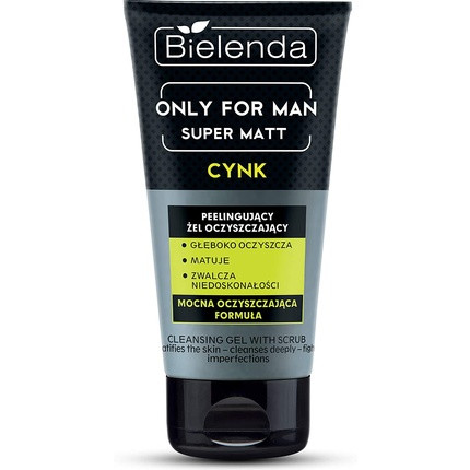 Bielenda Only for Men Super Mat Cleansing Peeling Face Scrub Gel 150ml - Deeply Cleanses Refreshes and Exfoliates