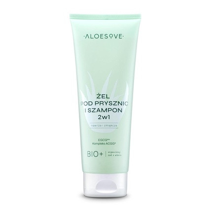 ALOESOVE 2-in-1 Shower Gel and Shampoo 250ml with Aloe Vera and Antioxidants - Vegan, for All Skin and Hair Types, Moisturizing and Refreshing