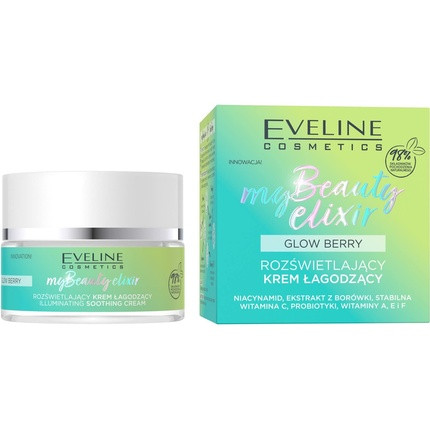 Eveline Cosmetics My Beauty Elixir Glow Berry Brightening Soothing Cream Anti Wrinkle Hydrates Nourishes Blueberry Organic Vegan Formula 98% Natural Under Makeup 50ml