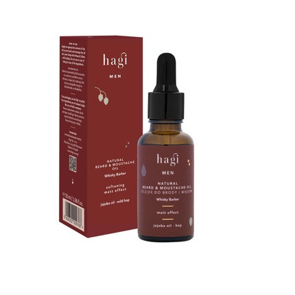 Hagi Whisky Barber Natural Beard and Mustache Oil with Rice Bran Oil, Avocado Oil, Barley and Hop Extract 30ml