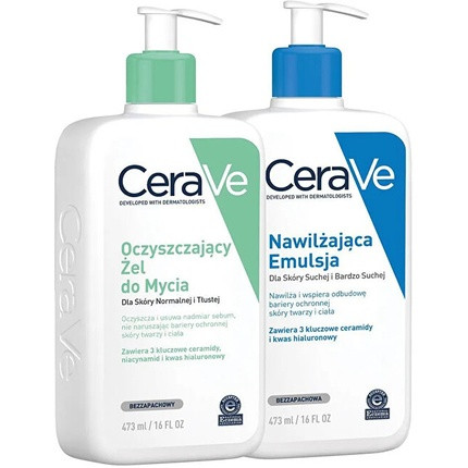 Cerave Set Of Cleansing Washing Gel And Moisturizing Emulsion - 2 X 473 Ml