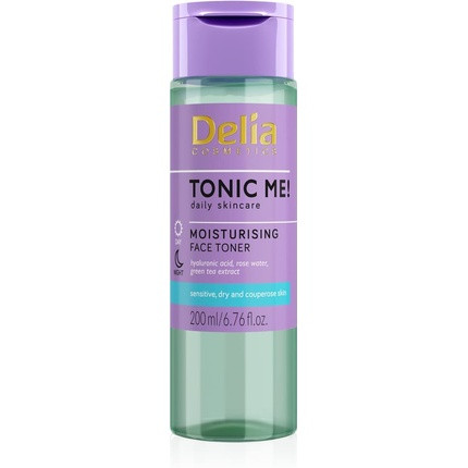 Delia Cosmetics Tonic Me Moisturizing Tonic for Sensitive and Dry Skin with Hyaluronic Acid, Rose Petal, Green Tea and Chamomile Extract 200ml