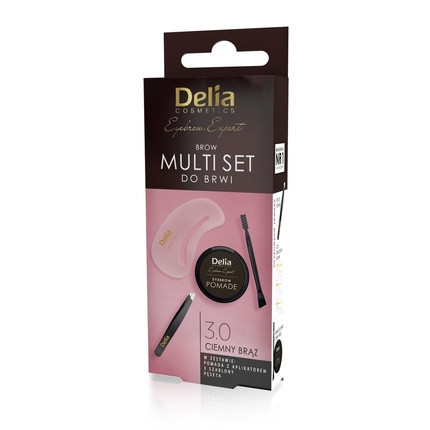 Delia Cosmetics Eyebrow Multi Set Dark Brown - Tweezers, Brow Gel, Stencil, Long Lasting Formulation 4g