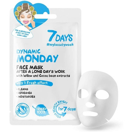 7DAYS Face Mask Beauty Firming and Hydrating Sheet Mask with Shea Butter, Argan Oil, Hyaluronic Acid and Cocoa Beans 33g - Monday