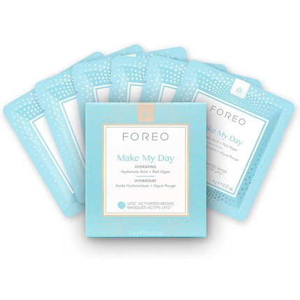 FOREO Make My Day UFO Activated Facial Mask for Dry Dehydrated Skin 7 Pack Moisturizing and Anti-pollution Hyaluronic Acid and Red Algae Clean Formula Cruelty-free Compatible with all UFO devices