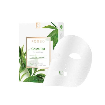 FOREO Green Tea Purifying Facial Sheet Mask for Blemish-Prone Skin 3 Pack - Antioxidant Calming Clean Formula