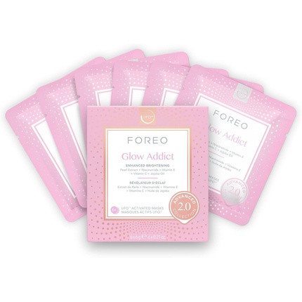 Glow Addict Advanced Collection 2.0 UFO-Activated Facial Mask Hydrating Beauty & Personal Care Vitamin C & Vitamin E For All Skin Types & Dull Skin Antiaging 6 Pieces