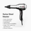 Valera Swiss Steel Master Professional Hair Dryer with Chrome Premium Steel Lightweight Dryer Powerful Motor 3 Temperature Settings Ion Generator Tangle-Free Flex Cable 2100W