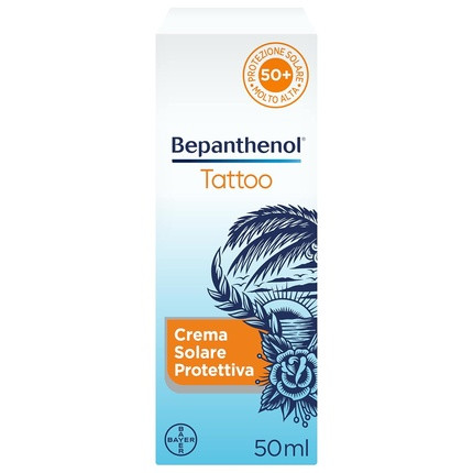 Bepanthenol Tattoo Sunscreen 50 Aftercare for Tattoo Sun Protection from UVB and UVA Sun Rays Keeping Colors Vibrant Travel Size 50ml