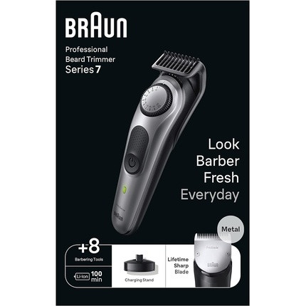 Braun Series 7 BT7420 Professional Beard Trimmer for Men 40 Length Settings Barber Tools Charging Base Travel Pouch Chin Template Battery