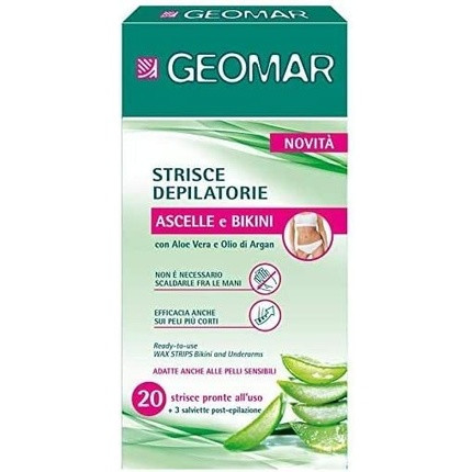 Geomar Waxing Strips Underarm and Bikini with Aloe Vera and Argan 20 Pieces 3 Wipes Yellow L