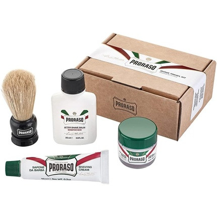 Proraso Travel Sized Shaving Kit for Men Pre-Shave Cream, Shaving Cream, After Shave Balm & Boar-Bristle Brush for All Skin Types