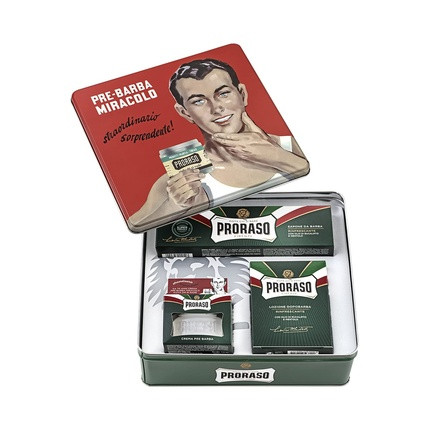 Proraso Shaving Kit for Men Refreshing and Toning Pre-Shave Cream Shaving Cream Tube and After Shave Balm in Vintage Gino Tin All Skin Types