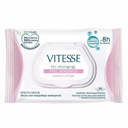 VITESSE TRI-MINERAL Sensitive Skin Makeup Remover Wipes 25 Count