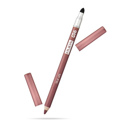 Pupa Milano True Lips Blendable Lip Contour Pencil Dual-Ended Matte Lining Color and Brush 006 Brown Red 0.042oz