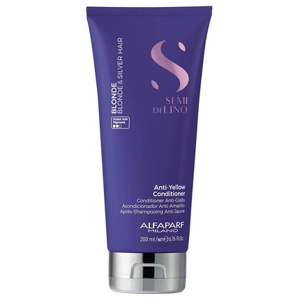 Alfaparf Milano Semi di Lino Blonde Anti-Yellow Conditioner for Blonde Platinum and Silver Hair - Paraffin Free Purple Conditioner - Corrects Brassiness