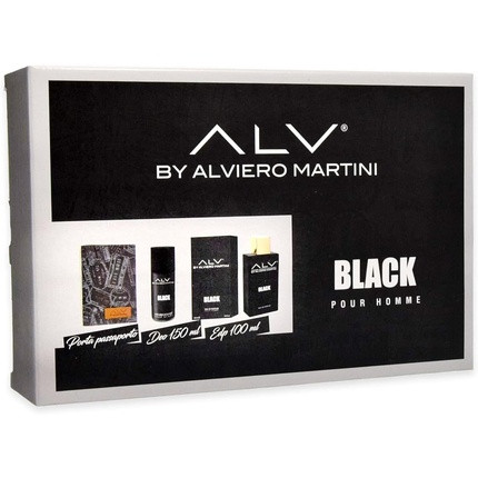 ALV By Alviero Martini Black Pour Homme Eau de Parfum 100ml Spray with Deodorant 150ml and Passport Holder