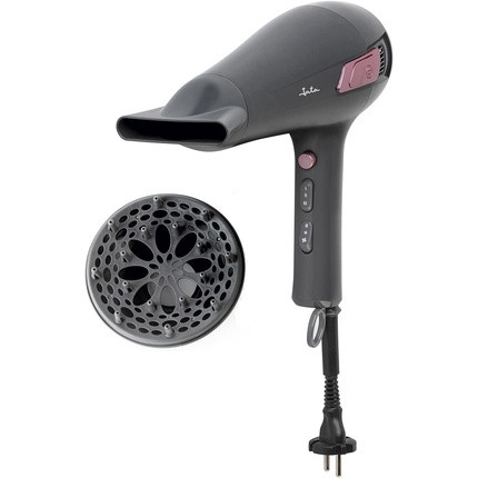 Jata JBSC1070 Professional Hair Dryer with Retractable Cord 3 Temperature Settings 3 Air Flows Extra Flat Air Concentrator with Air Diffuser Lightweight Black