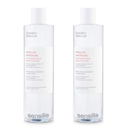 Sensilis Micellar Water Removes Makeup and Soothes Redness Sensitive Skin Hyaluronic Acid Licorice Extract Cleanses Clarifies Hydrates Ocean Respect Double Pack 400ml + 400ml