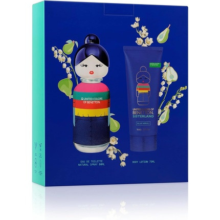 Benetton Sisterland Blue Neroli Gift Set for Women EDT 80ml + Body Lotion 75ml - Long Lasting - Young, Modern and Fresh Fragrance - Amber, Fruity, and Lavender Notes - Ideal for Day Wear