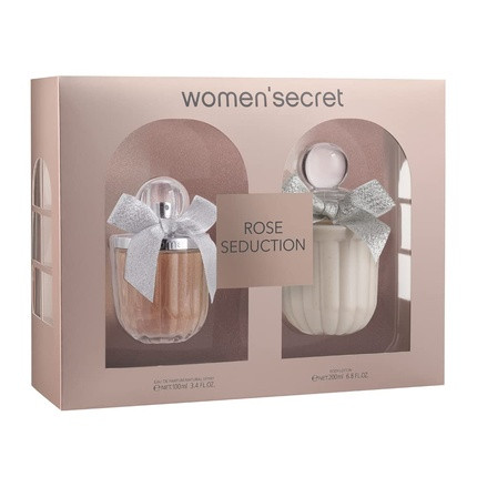 Women'secret Rose Seduction Gift Set for Women - Eau de Parfum 100ml with Vaporizer and Body Lotion 200ml Floral, Fruity, and Gourmand Fragrance