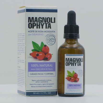 Magnoliophyta Rosehip Oil with Collagen Body and Face Oil All Skin Types Regenerates and Nourishes Deeply Fights Wrinkles 50 Milliliters