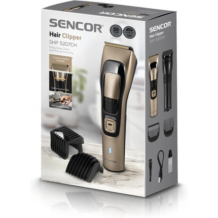 Sencor SHP5207CH Men's Beard and Hair Trimmer Professional Waterproof Electric Beard and Hair Trimmer with Titanium Coated Blades Hair Cutting Machine with 38 Cutting Lengths