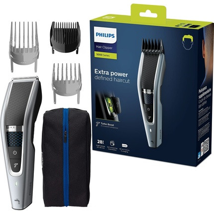 Philips 5000 Series, Washable Hair Clipper, 3 Comb Attachments Black, Silver