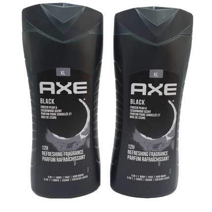 2 Axe XL 13.5 Ounce Black Frozen Pear & Cedarwood 3 in 1 Body Face & Hair Wash