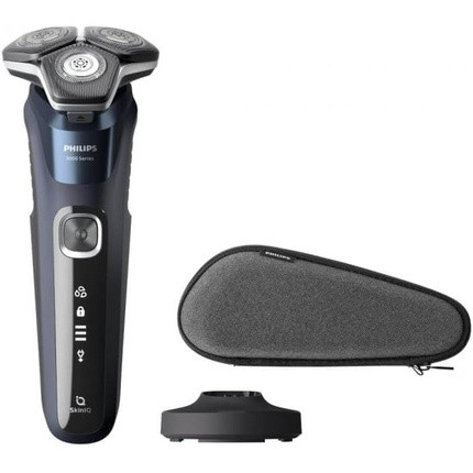 Philips Shaver Series 5000 S5885/35 Wet and Dry Shaving Cordless with SkinIQ Technology SteelPrecision Blades Midnight Blue 60 Minutes Gray