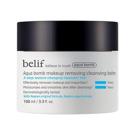 Belif Aqua Bomb Cleansing Balm Makeup Remover Hydrate and Deep Cleanse in 1 Step No Mess Clean Up Melt Away Makeup and SPF Balm to Oil Cleanser Formula No Oily Residue Korean Skin Care