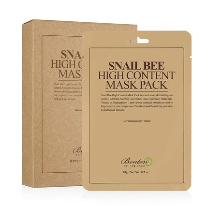 BENTON Snail Bee High Content Mask Pack 20g 10 Sheets - Skin Soothing & Hydrating Facial Mask Sheet