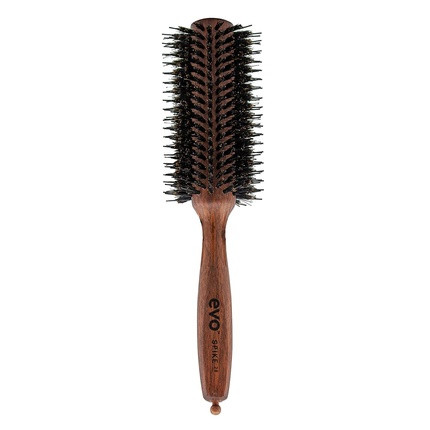 Evo Spike Nylon Pin Bristle Radial Brush 28mm - Styling Brush with Boar Bristles for Quick and Easy Blow Drying - Certified Wood Hairbrush for Women and Men